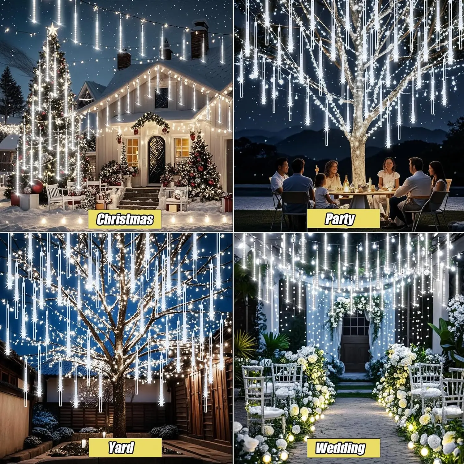 Outdoor Solar Meteor Shower Lights LED Christmas Decorations Rain Drop String Lights 8 Tubes For Xmas Tree Party Garden Decor