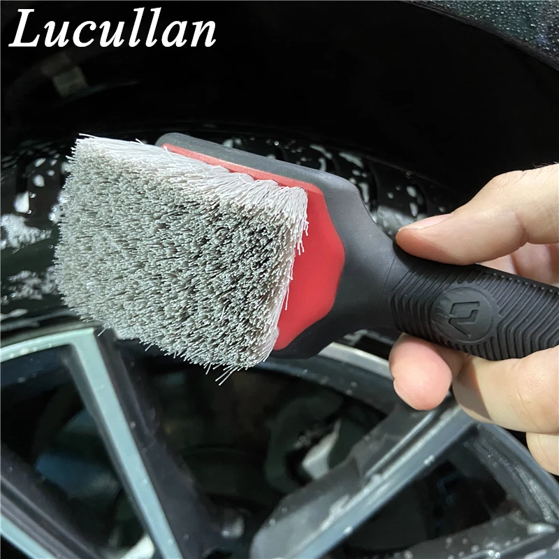 Lucullan Ergonomic All Rubber Cover No Scratch Non-slip Short Handle Tire Scrub Tools Car Wheels Cleaning Brushes