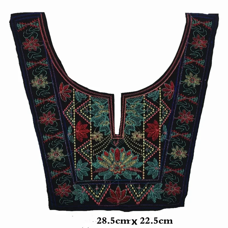 Ethnic Embroidery Lace Neckline Neck Collar, Dress Applique, Sewing Fabric Trims, DIY Costume Decor, 1Pc