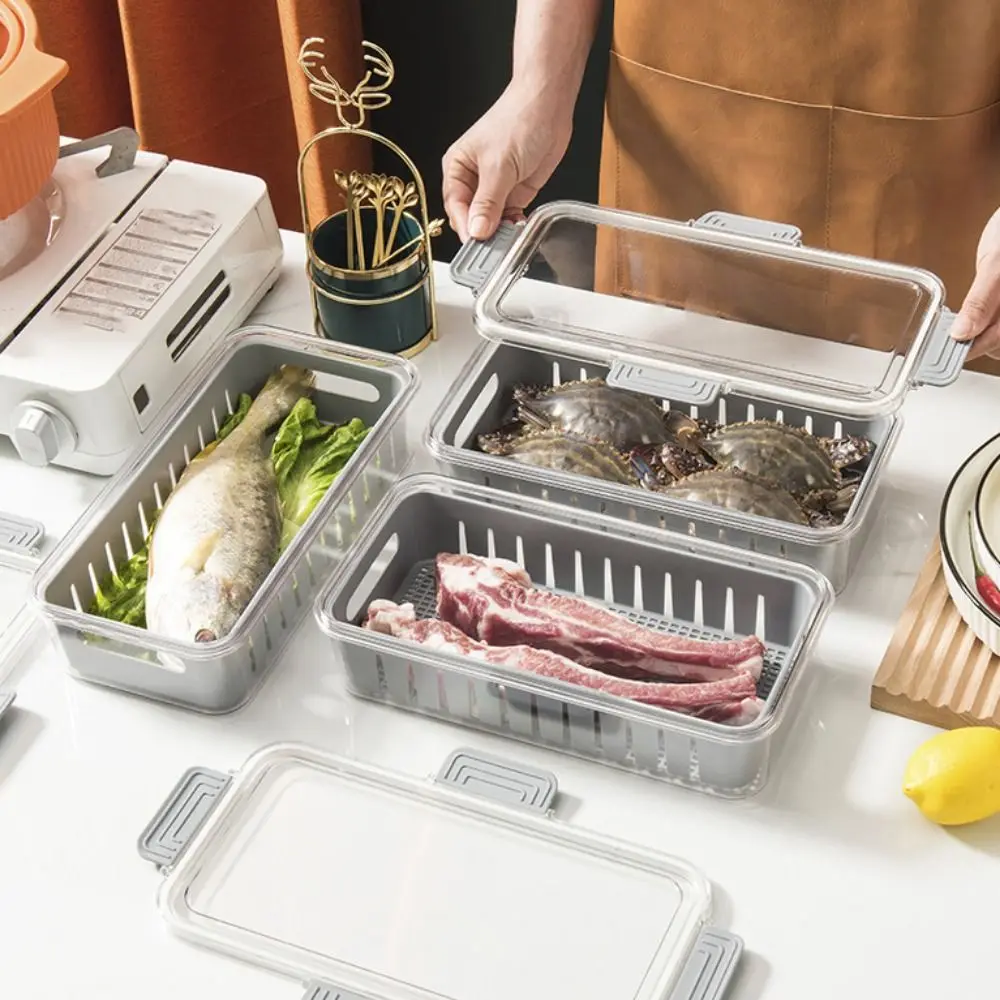 

Stackable Refrigerator Storage Box with Lids Removable Food Storage Containers with Drain Fruit Vegetable Storage Box Pantry