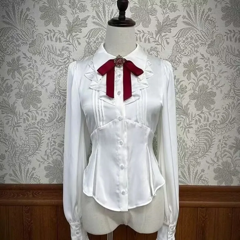Japanese Vintage Lolita Shirts Women Y2k Ruffles Gigot Sleeve Slim Blouses Female Elegant Princess Shirts Tops Camisas De Mujer