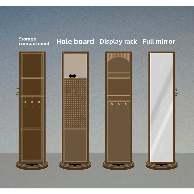 Retro storage bookcase display cabinet, entrance storage, rotating storage mirror cabinet