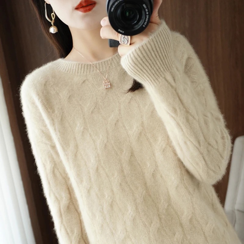 

Autumn Winter 2022 New O-Neck Thicken Pullover Women 100% Pure Wool Sweater Coat Tops Female Loose Large Size Knitted Jumper