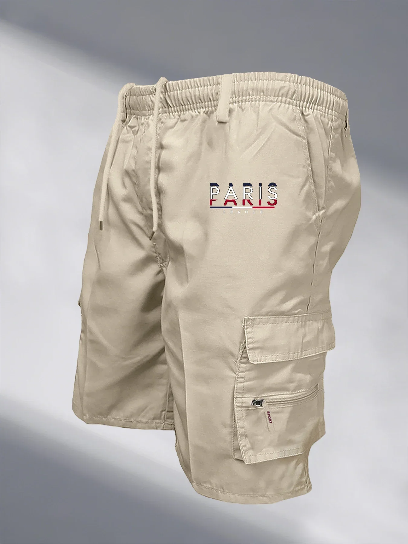 Men's Paris Printed Cargo Shorts Casual Fashion Multi-pocket Outdoor Work Shorts with Loose Elastic Waist And Running Sweatpants