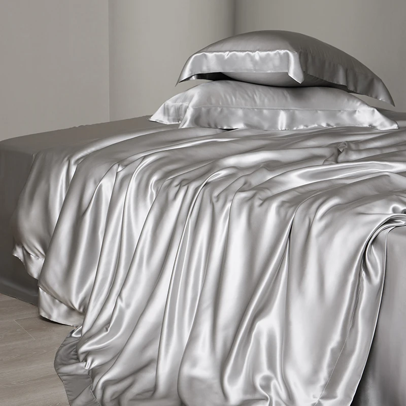 Solid Rayon Silk Bedding Set, Luxury Duvet Cover Set with Flat Sheet Pillowcases, Silky Bed Sheets Set Twin Full Queen King Size