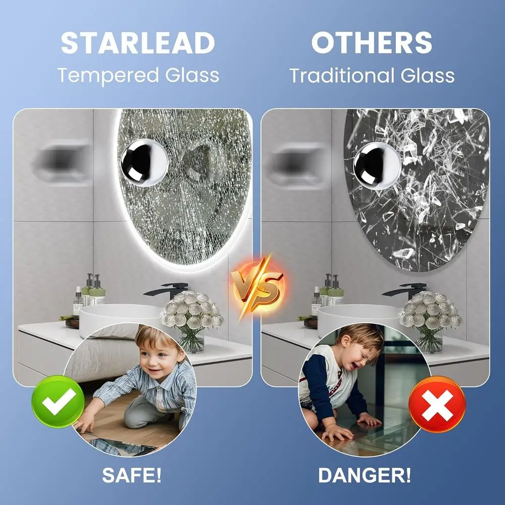 Espejo de baño LED redondo montado en la pared con antiniebla, altavoz Bluetooth, temperatura de 3 colores, brillo regulable, Te impermeable