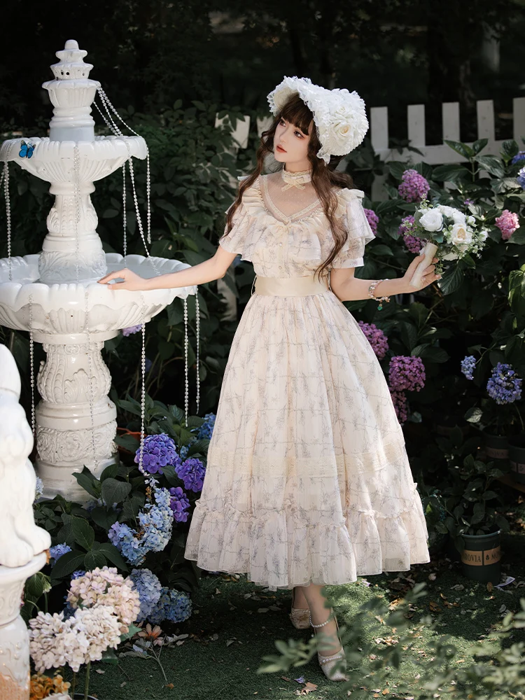 With Puji Original Design Cla Edward Collar Comes With Skirt Support Chiffon Lo Dress Summer Sweet Lolita Fairy Dress