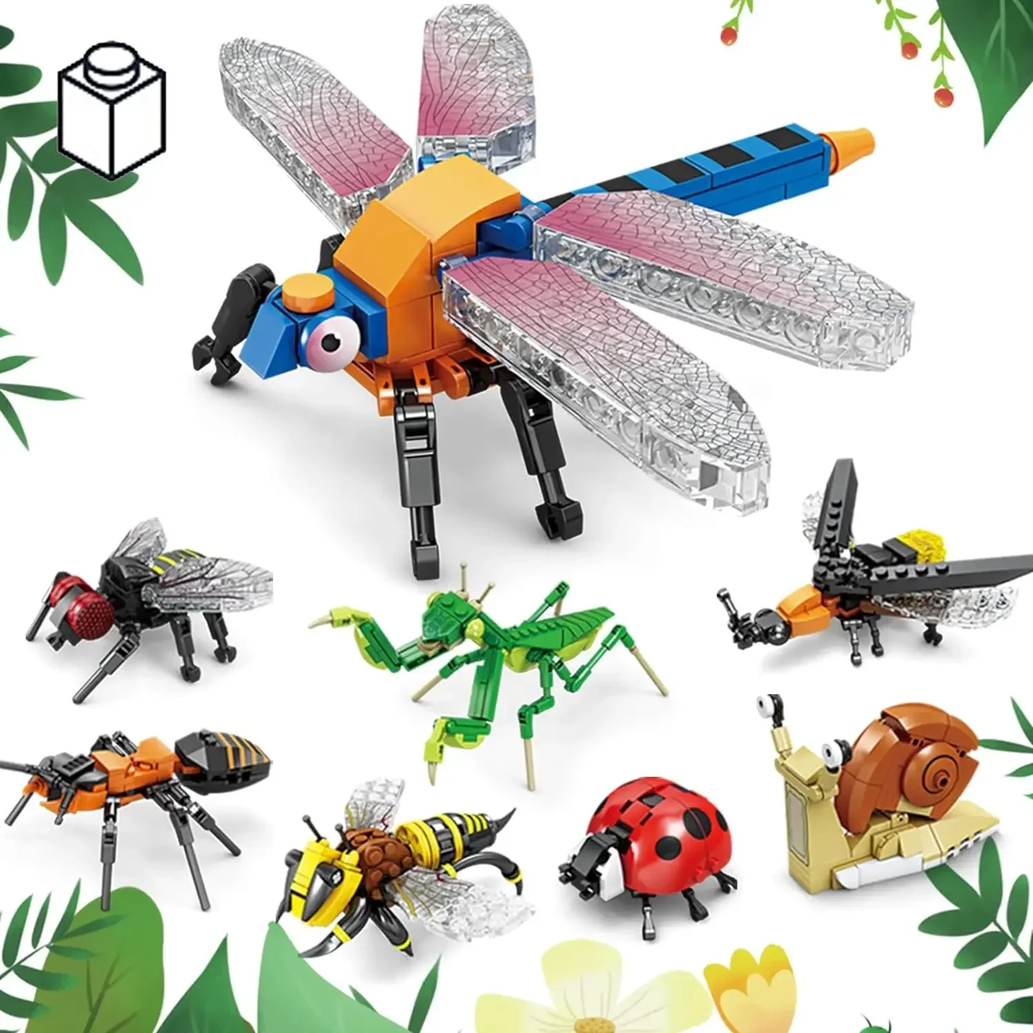 Ensemble de blocs de construction d'insectes et d'insectes pour enfants, jouets de puzzle, équation de scarabée et de mante, nuits d'escargot, jeu de cerveau, cadeau d'animaux