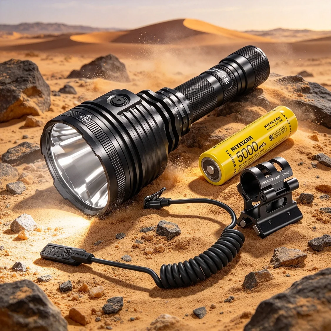 Rechargeable LED Flashlight 2000LM Powerful Portable Search Lighting with 21700 Battery for Self Defense Camping