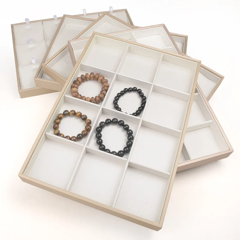 

Stackble Jewelry Display Organizer Tray 13.78 x 9.45 Inch Gold PU Brushed Leather Storage Showcase for Retail Home Use