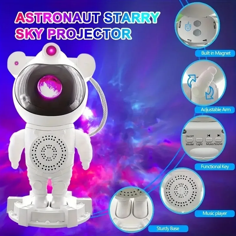 Star Music Projector Galaxy Night Light Astronaut Space Projector Starry Nebula Ceiling LED Night Lamp For Gifts Home Decorative