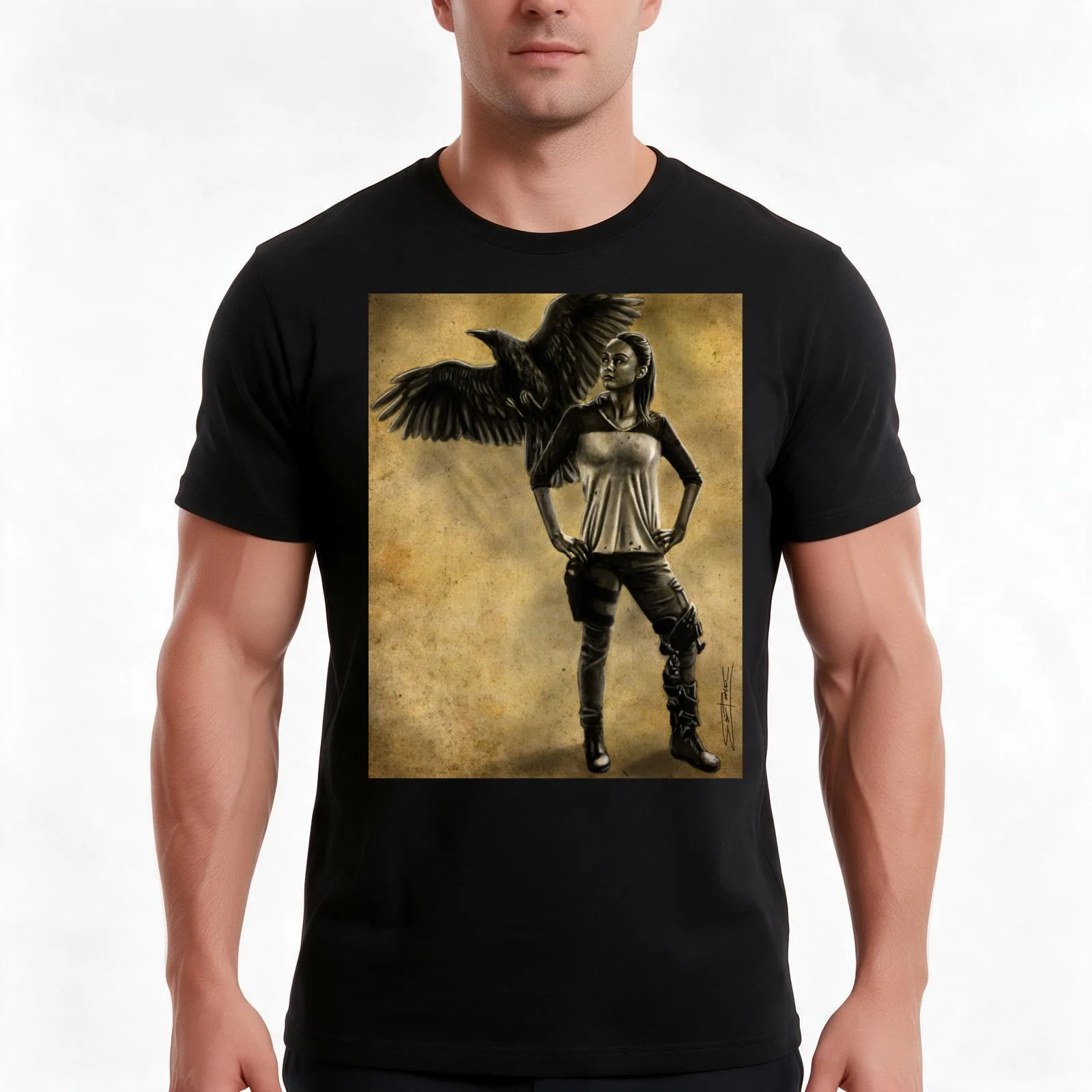 Raven Stay Strong 1 T-Shirt, Summer Casual Cotton Tee, Oversized Streetwear Tops, Vintage Graphic Print, Loose Fit Short Sleeve