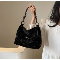 Women's fashionable fabric printed suspender bag with inlaid hardware underarm bag and portable high-capacity handbag