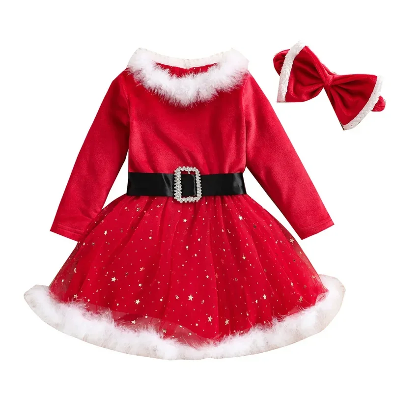 New Year Kids Santa Claus Toddler Baby Red Xmas Clothes Party Red Dress Set for Children Christmas Costume Santa Claus Set