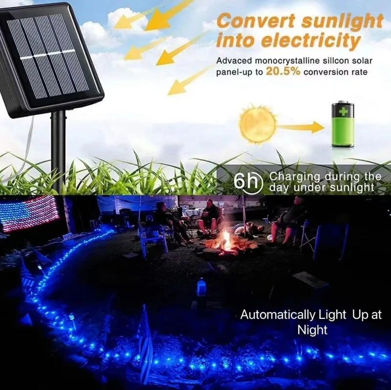 7m LED Solar String Light Outdoor Garden Fairy Light Impermeabile 8 modalità Led Twinkle Lights per matrimoni festivi Party Yard Decor