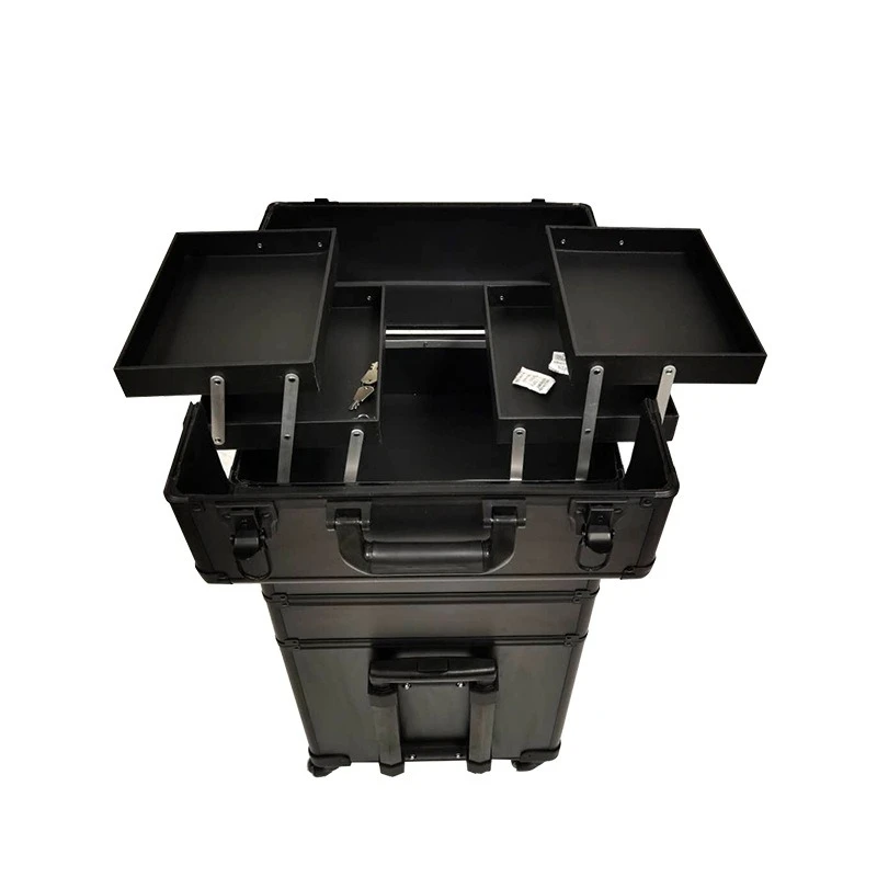 

Aluminum alloy trolley cosmetic case, large-capacity multi-layer nail art pattern embroidery beauty toolbox