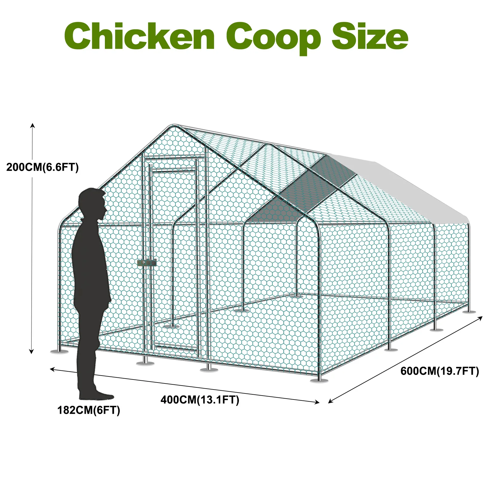 4M X 6M 20FT X 13FT Large Heavy-Duty Metal Chicken Coop Run Sturdy Frame with Roof Outdoor Backyard Farm Poultry Cage Pen for Hens Chickens Ducks Rabbits