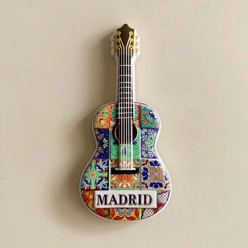

Мадрид, Испания, сине-белый кирпич, гитара, 3D живопись, наклейка на холодильник, магнитная наклейка, всемирный путешествия, сувенир, подарок