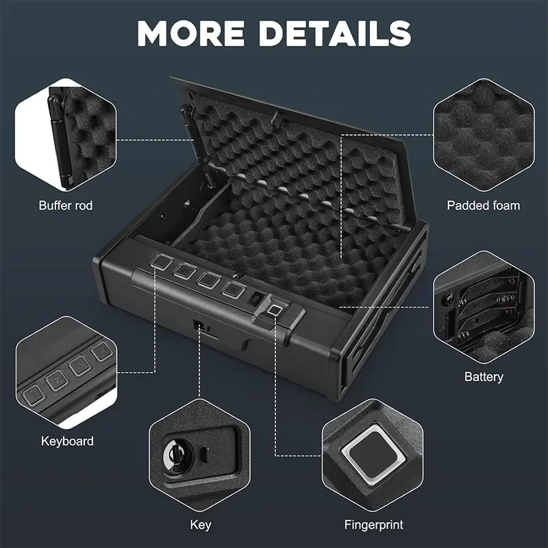 Biometric Gun Safe Box with Quick Access & Silent Operation Fingerprint, Keypad and Key with Type C Emergency Power Port.
