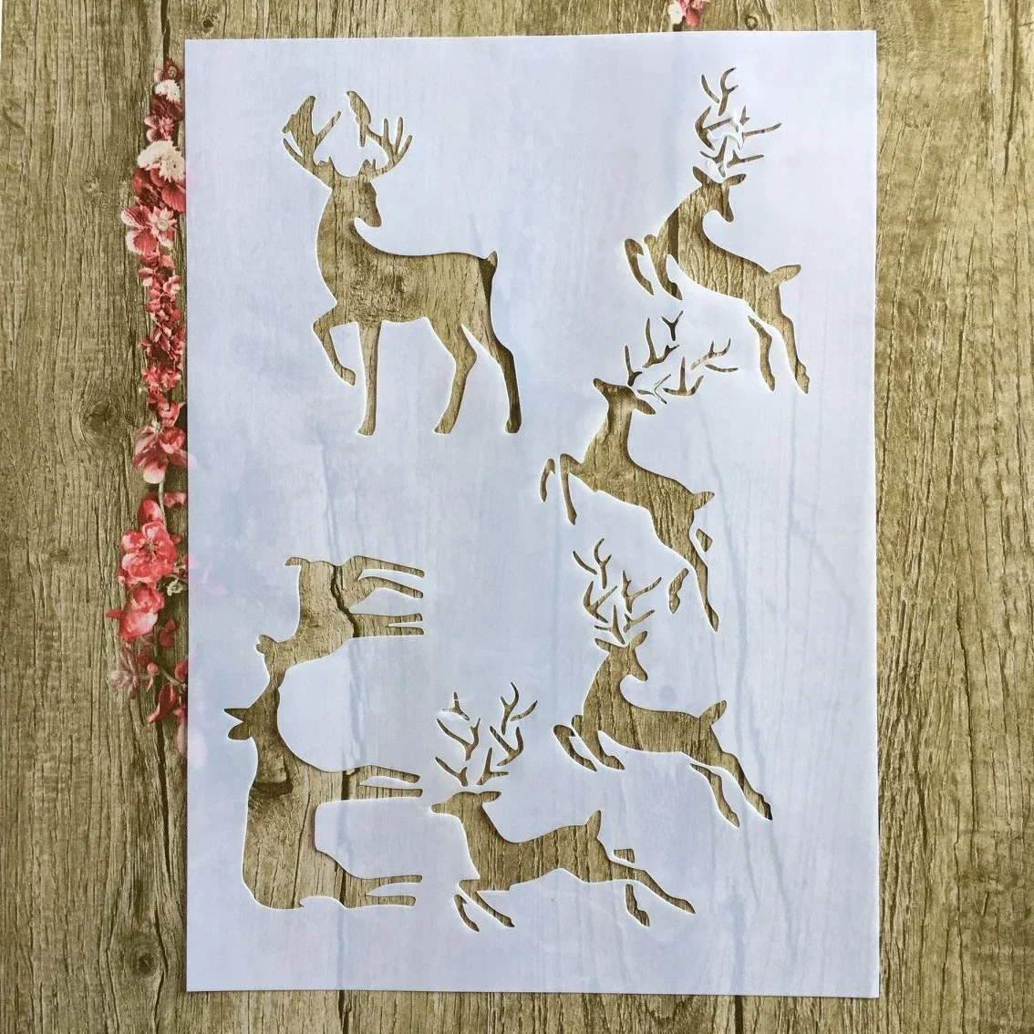 

A4 29 * 21cm jump Sika Deer love DIY Stencils Wall Painting Scrapbook Coloring Embossing Album Decorative Paper Card Template