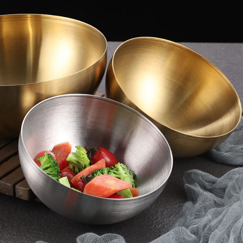 Large Capacity Stainless Steel Salad Bowls Korean Soup Rice Noodle Ramen Bowl Kitchen Food Container,Gold,15X7CM