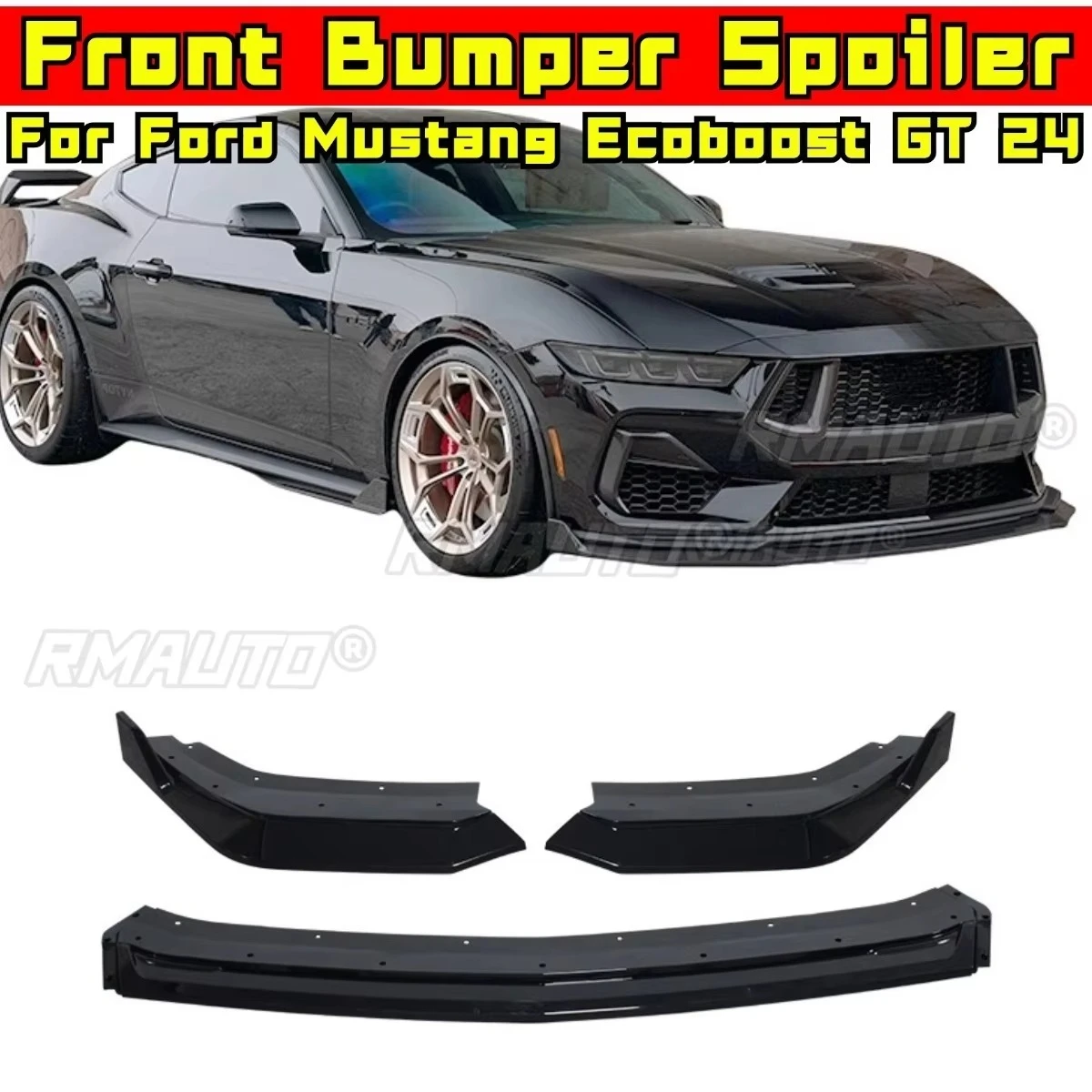 

Car Front Bumper Lip Diffuser Spoiler Glossy Black Modification Part for Ford Mustang Ecoboost GT 2024 Bumper Protector Body Kit