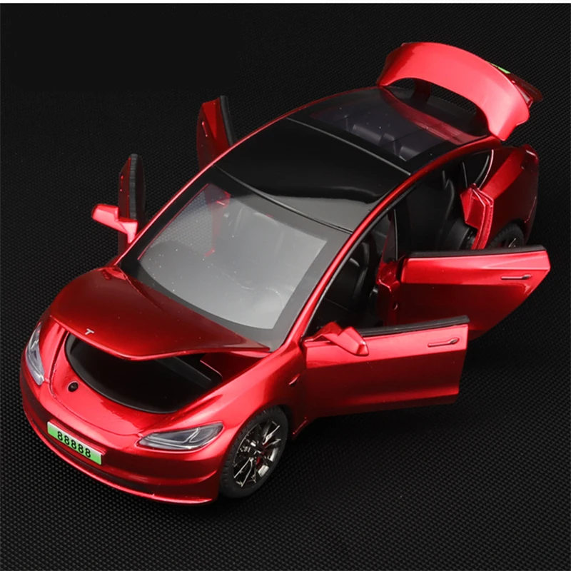 1:32 2024 Model 3 Alloy Car Model Diecast Metal Toy Car Vehicles Model High Simulation Sound and Light Collection Childrens Gift