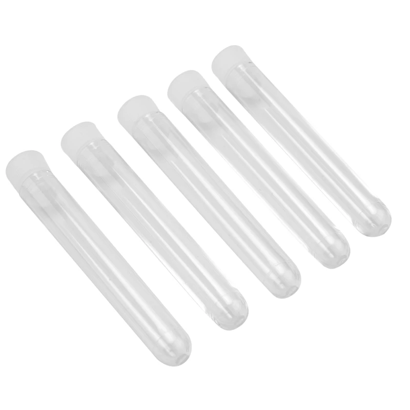 100Pcs Clear Plastic Test Tubes with White Screw Caps Sample Containers Bottles Push Caps 12X75mm