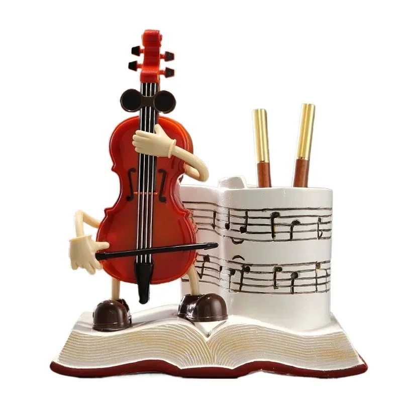 Creative Swing Violin Music Music Box Office Desk Pen Holder Graduation Gift Ornament for Teachers and Students