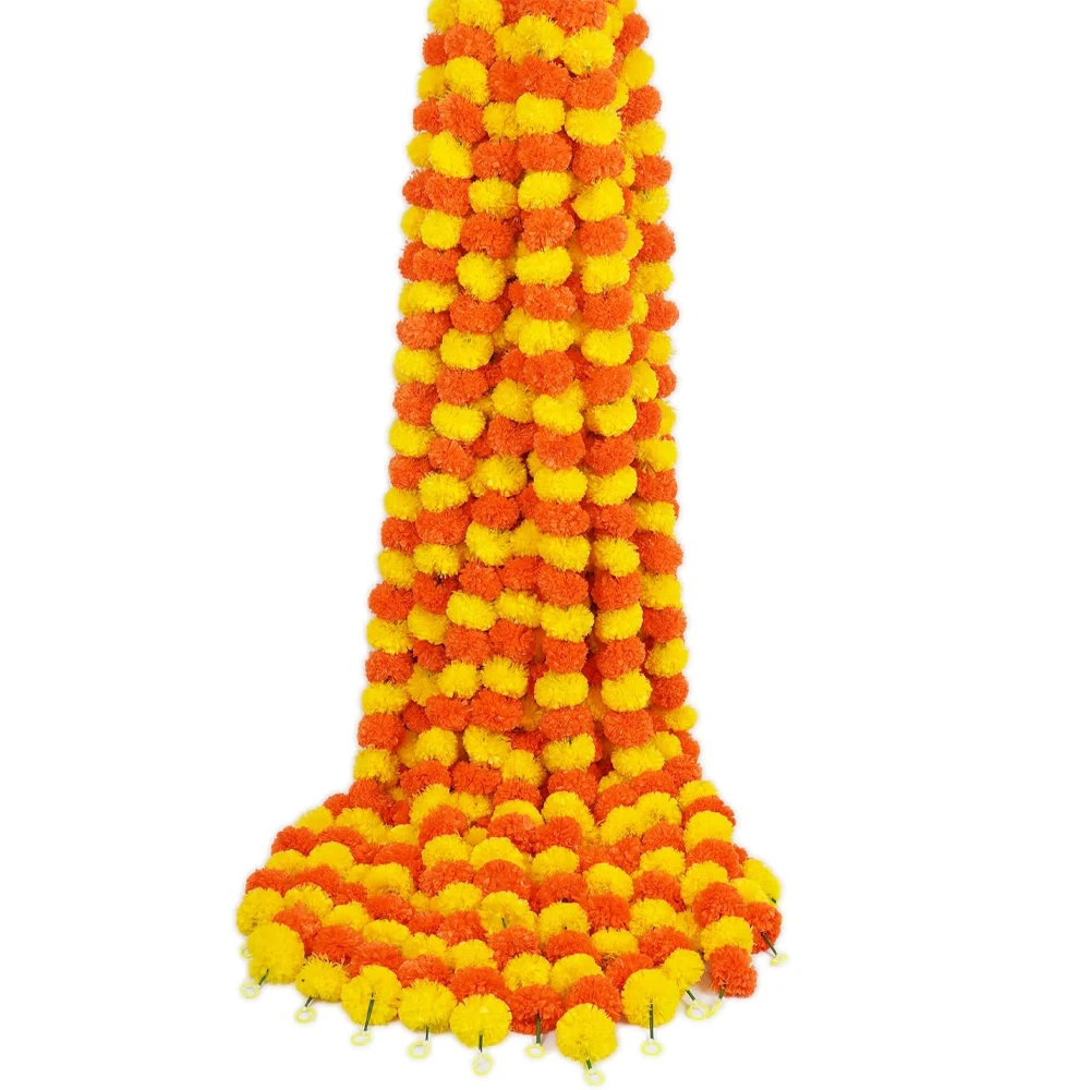 5 Stück Künstliche Ringelblumen-Girlande 150cm Hängende Blumengirlande für Hochzeits- und Partydekoration, Diwali-Heimdekoration, Künstliche Girlanden – Detail 1