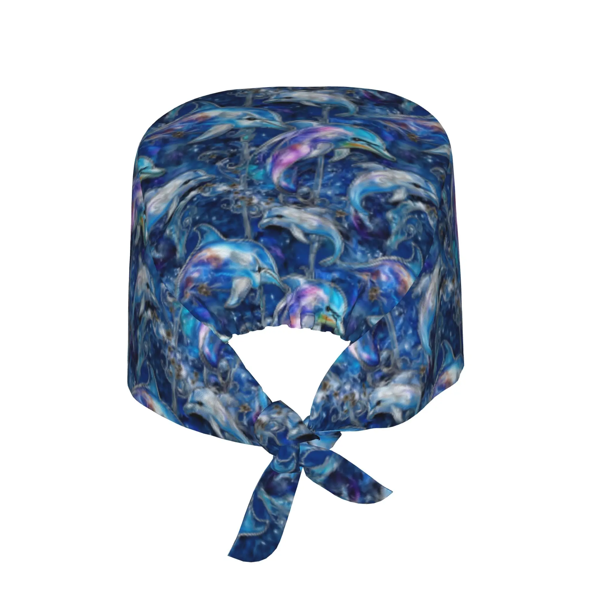 Colourful Creative Dolphin Scrub Hat Surgical Scrub Caps Unisex Nurse Medical Cap Ocean Blue Sea Animal Work Scrubs Hat for