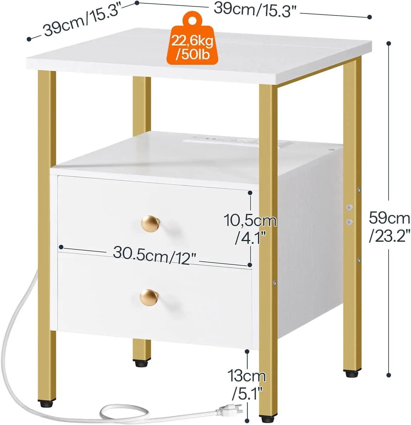 Hoobro End Table With Charging Station, Bedside Table With 2 Drawer & Usb Ports & Power Outlets, Nightstand For Small Spaces,