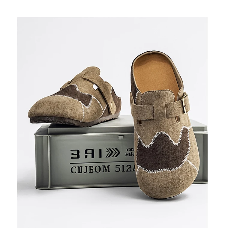 Retro-Farbblock-Mode, vielseitige Mules für Herren, Sandalen mit offenem Rücken und geschlossener Zehenpartie, bequeme Freizeit-Halbschuhe mit weicher Sohle für den täglichen Gebrauch. – Detail 21
