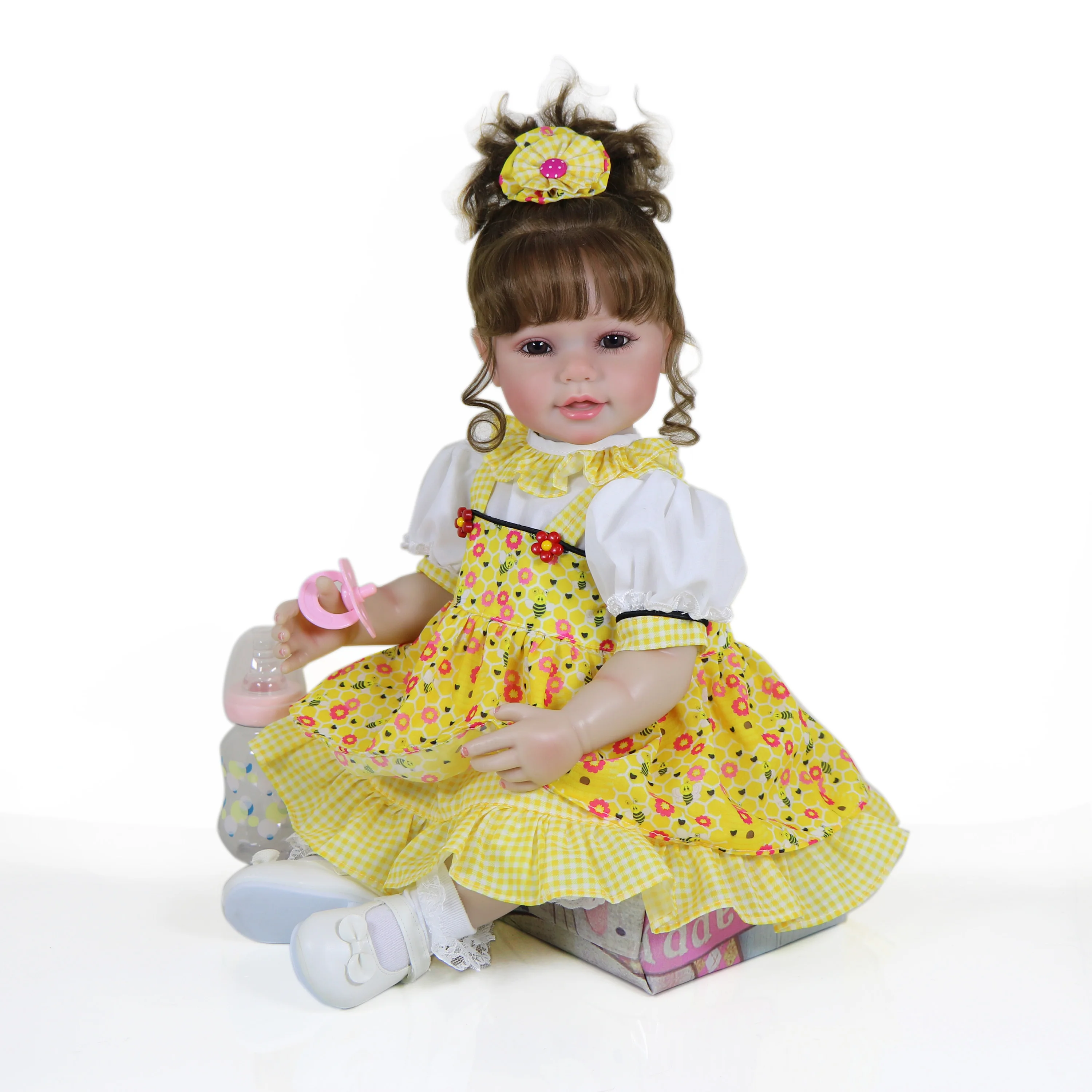 

Bella Sunshine Reborn Toddler Doll – 22-Inch Realistic Full Vinyl Girl with Brown Hair and Floral Dress