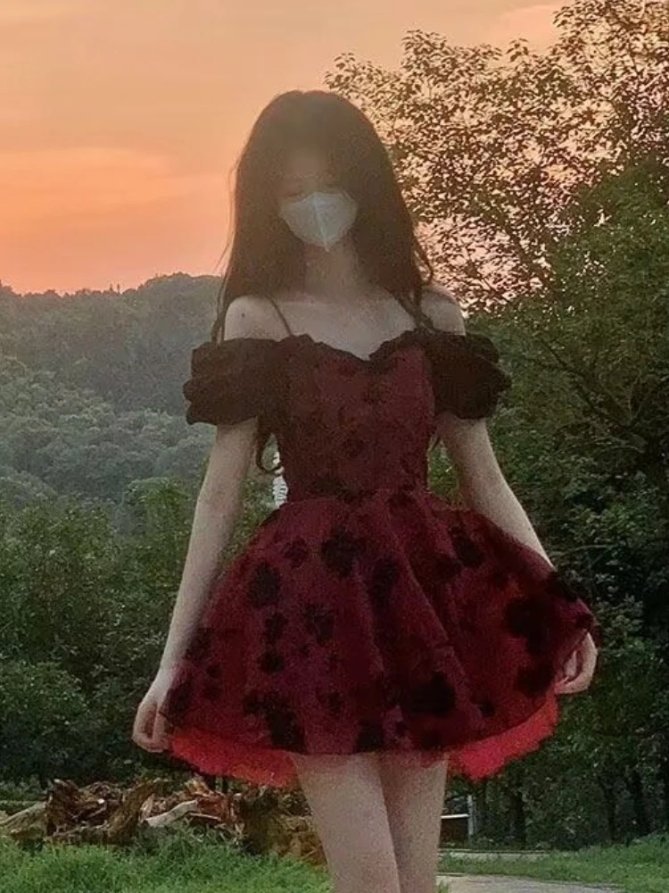 2023 Summer Floral Elegant Dress Even Party Women Casual Sleeveless French Mini Dress Vintage One Piece Dress Korean Fashion