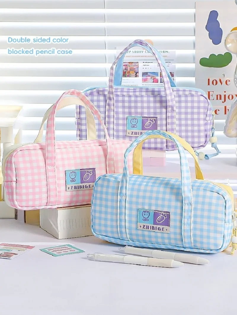 Ins Wind Pen Case High Quality Double Sided Pencil Case Embroidery Stationery Bag Multi Color Large Capacity Pen Bag For