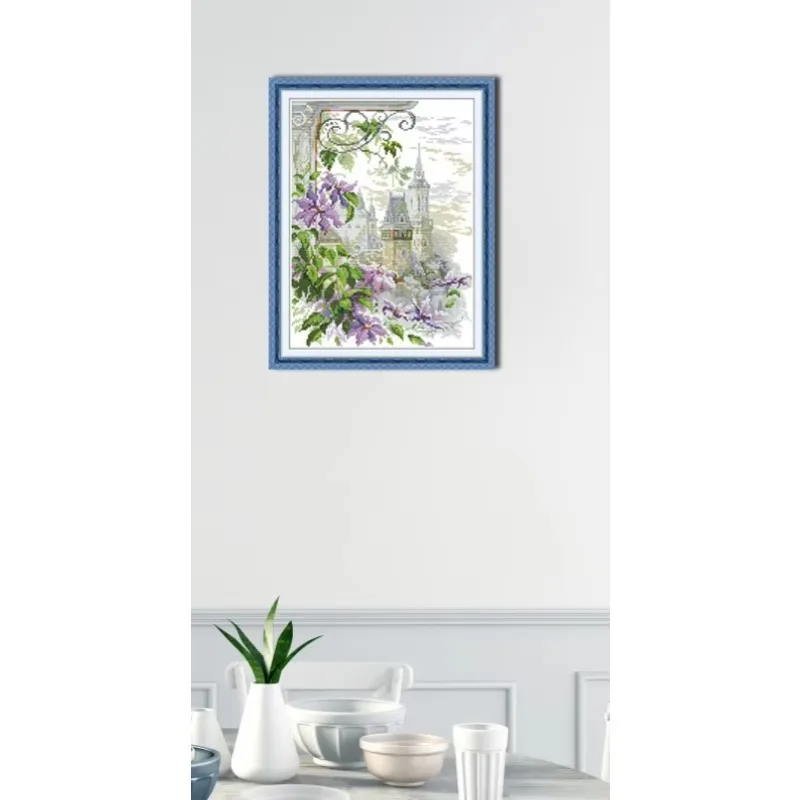 

Soulgift News Pre-Printed Cross Stitch Kit, Stamped Aida Fabric With DMC Threads, Embroidery Kit - Clematis Montana