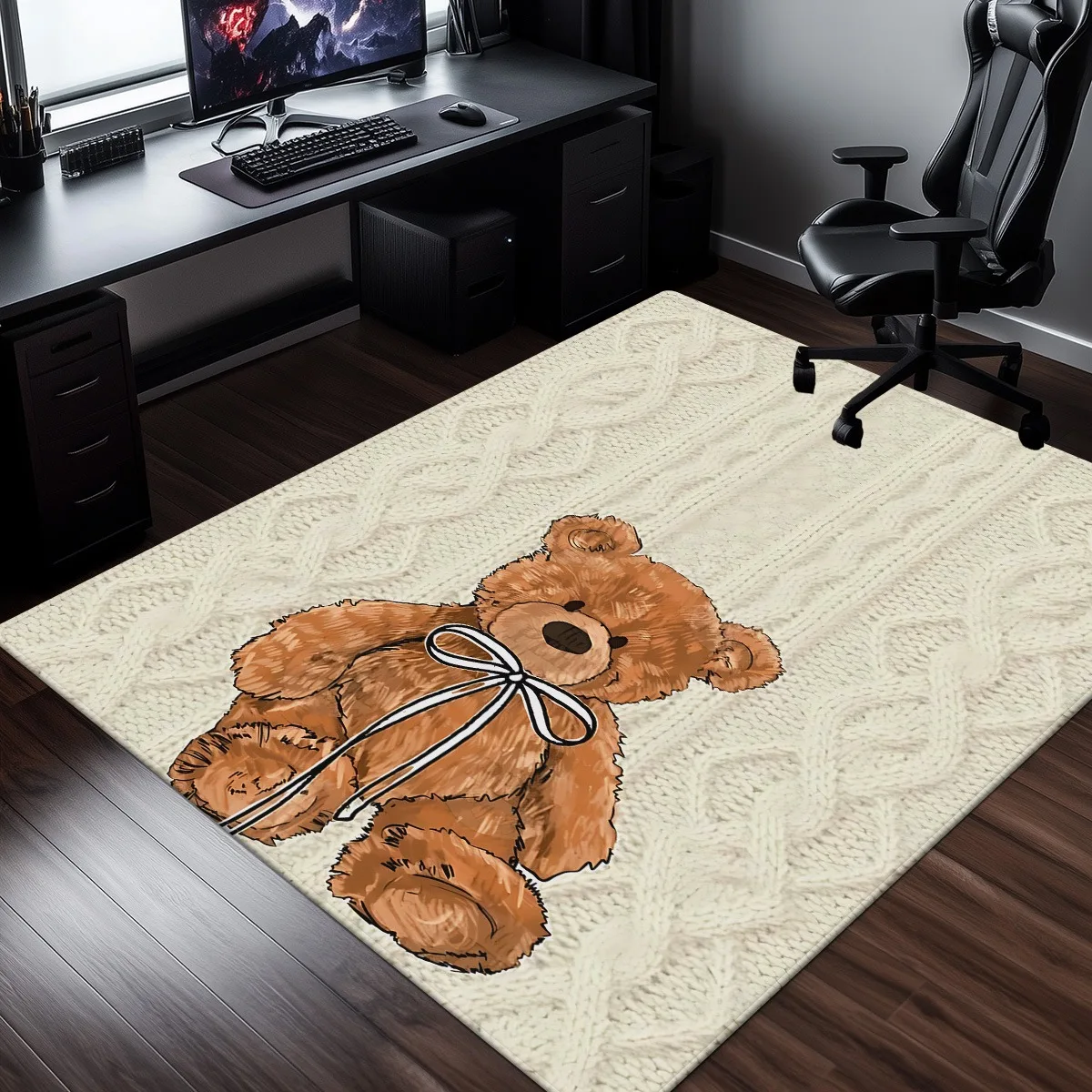 سجادة مخملية كريستالية لطيفة على شكل دمية دب بتصميم حيوانات كرتونية ديكور غرفة الأطفال سجادة أرضية ناعمة منفوشة لتزيين منزل حضانة الأطفال #1