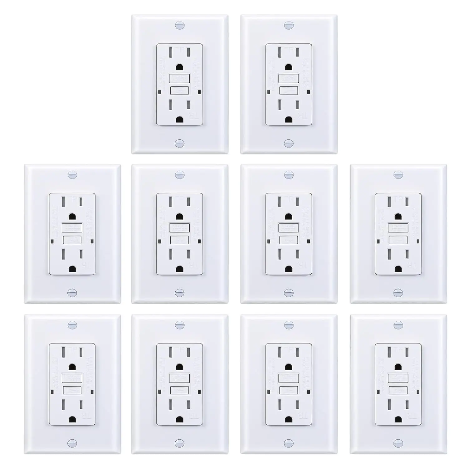 

Tamper-Resistant GFCI Outlet with LED Indicator, Self-Test, UL Listed, White Decorator Wall Plates Included (15A, 10 Pack)