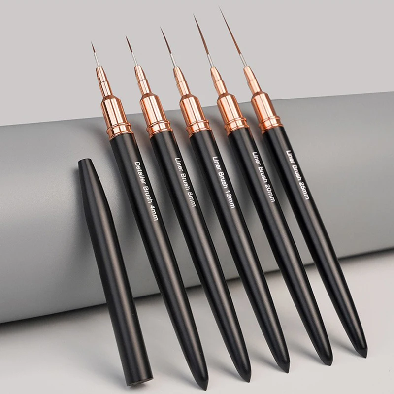 5 Pcs/Set Professional Nail Art Liner Brush For Striping Painting Design,Gel Liner Nail Art Brushes For Nails 7/9/11/15/20mm