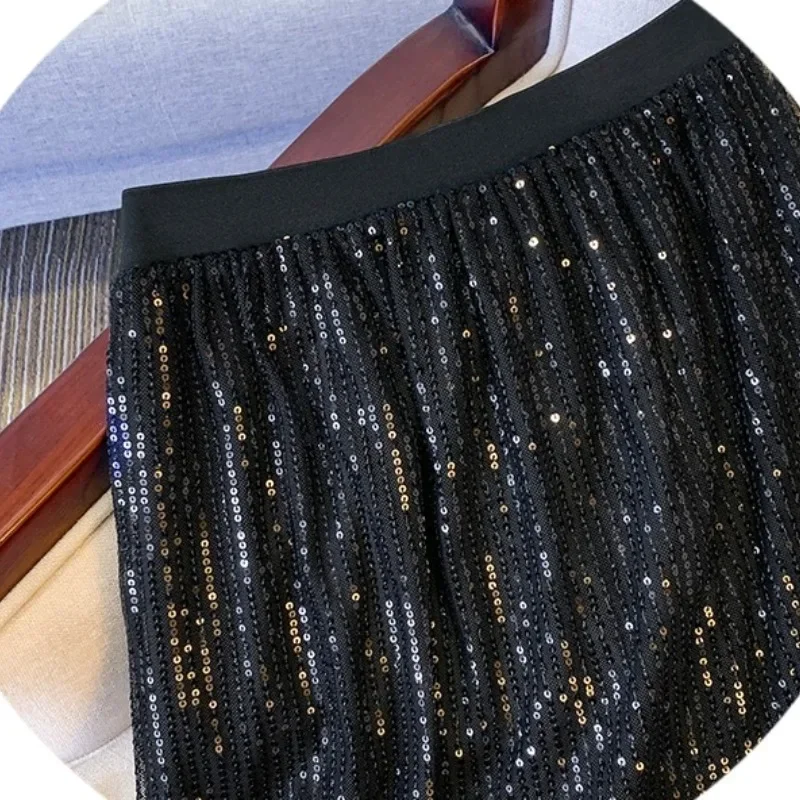 2025 ผู้หญิงใหม่ Elastic High เอวแฟชั่นประกายเซ็กซี่สีทึบ Slim Elegant Hip Wrap A-Line กระโปรงลําลอง ZT672