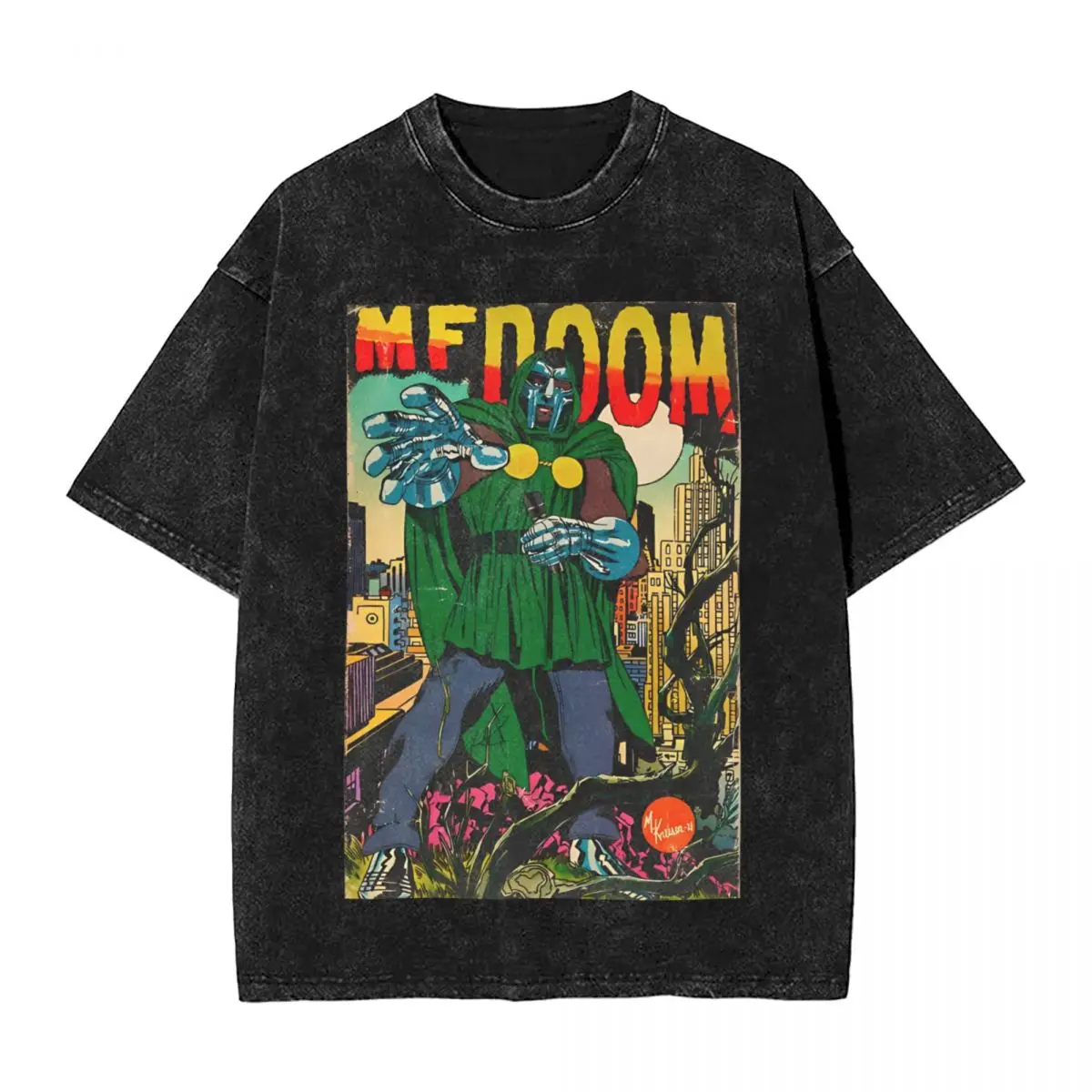 Rapper Mf Doom Washed T Shirts Streetwear Novelty T-Shirt 90s Music Artist Tees for Men Women Short Sleeve Harajuku Graphic