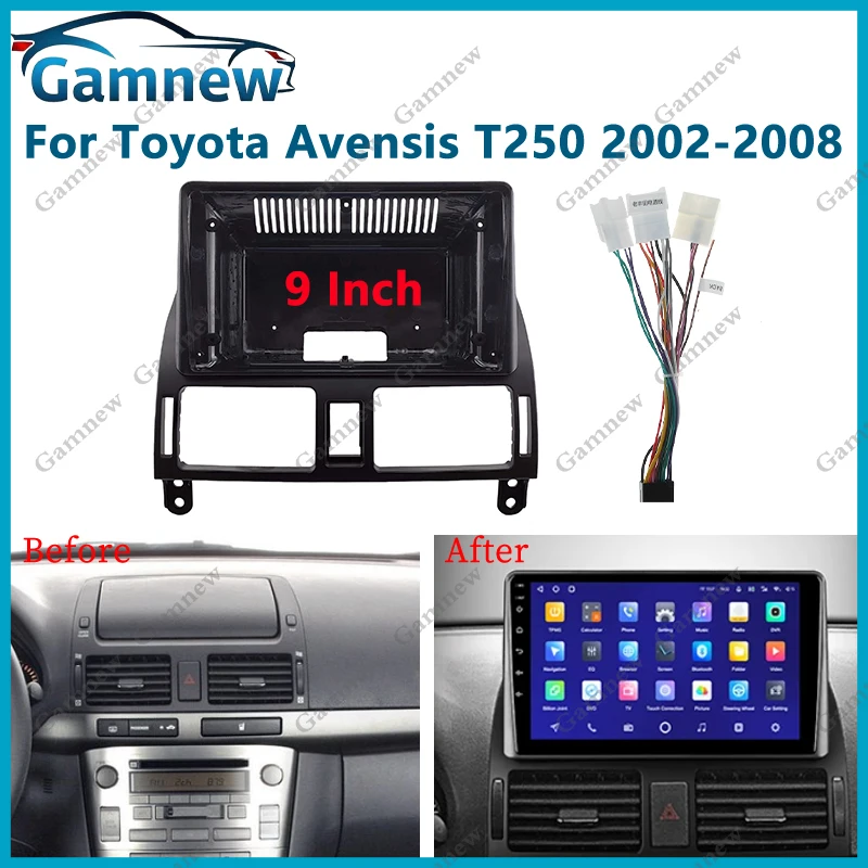 9 Inch Car Frame Fascia Adapter Cable Android Radio Dash Fitting Panel Kit For Toyota Avensis T250 2002-2008