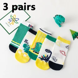 3 pairs of comfortable, breathable, casual, and soft children's cotton socks with dinosaur pattern for boys