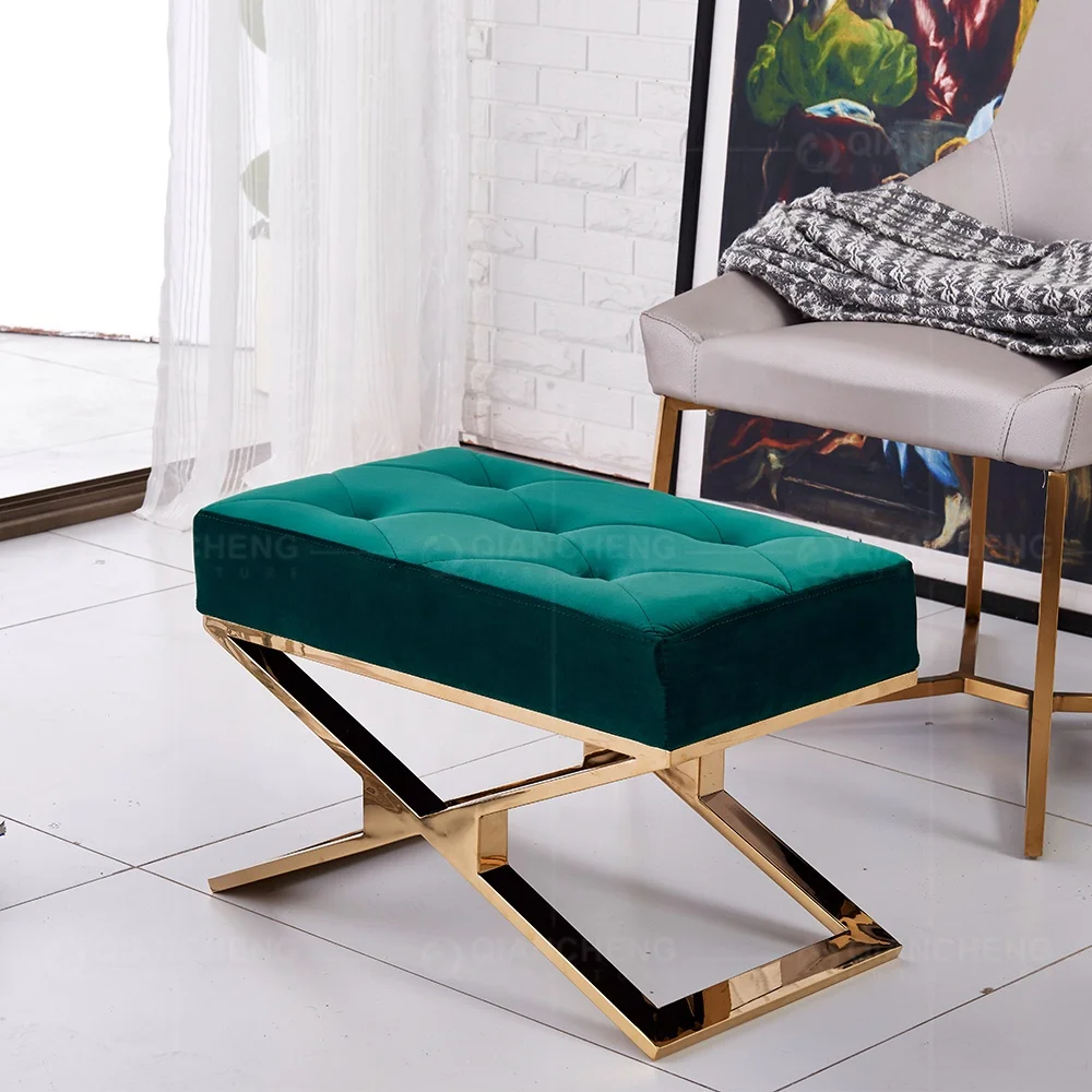 Modern Design Dressing Table Step Stool Metal Furniture Green Velvet Leisure Chair Armchairs Light Luxury Stool Chair