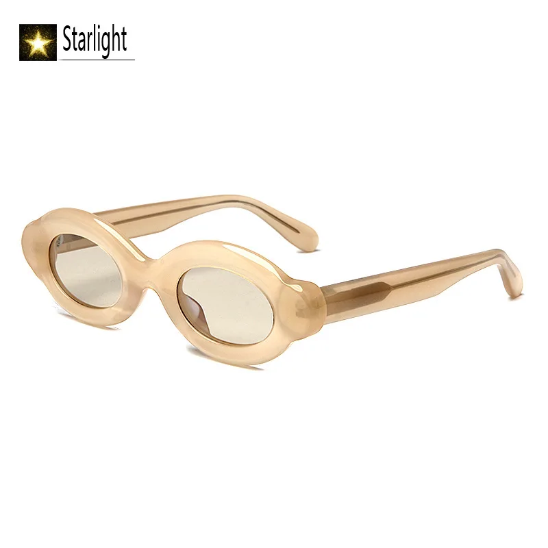 High Quality Polarized Small Frame Thick Oval Hip Hop Sunglasses Woman Retro Patchwork  Fashion Glasses Women Eyewear Men 145mm