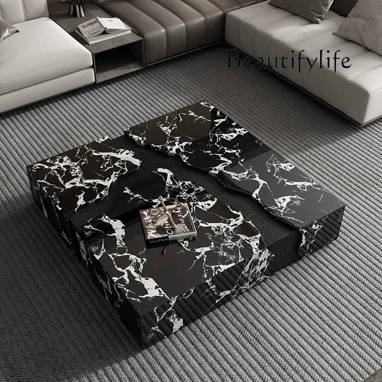 

u Italian minimalist marble coffee table flowing light luxury high-end household square