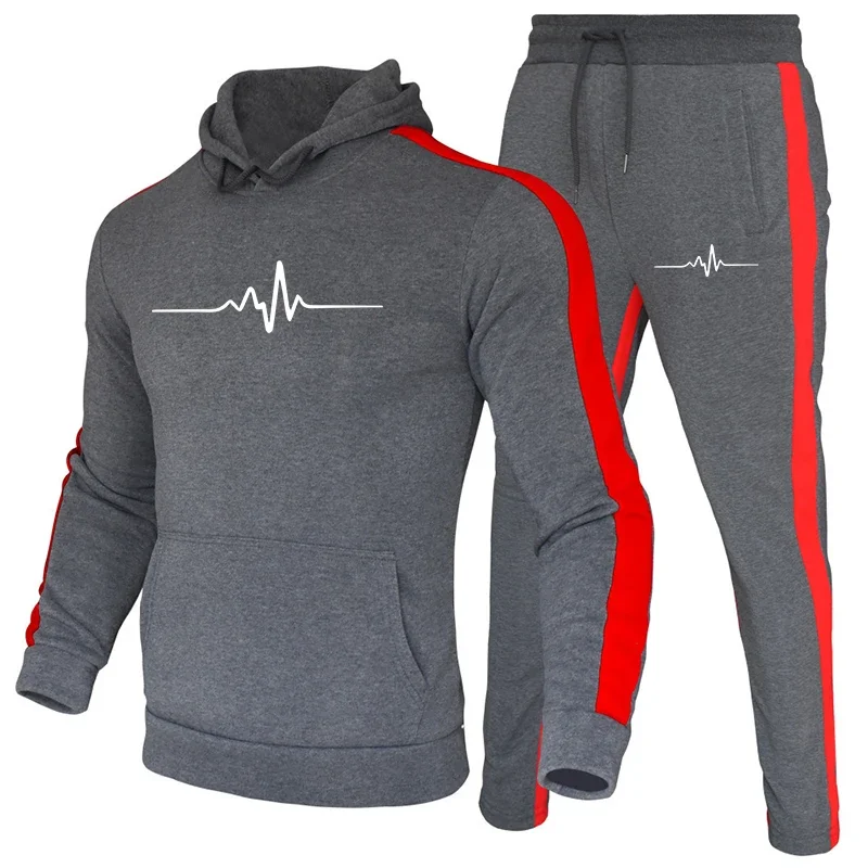 Two outdoor suits for men and a single black sweatpants hoodie, comfortable sportswear, fashionable and casual