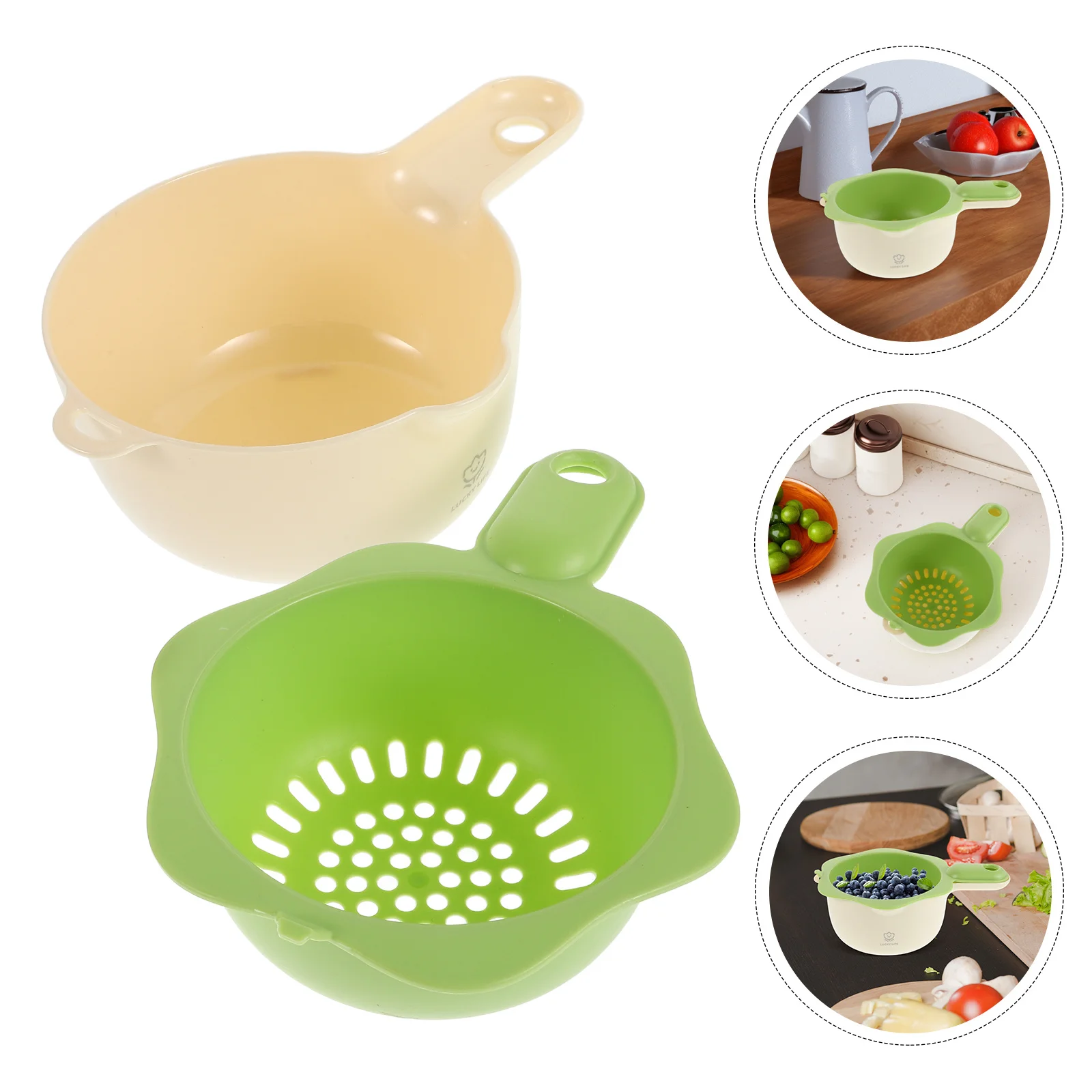 

Flower Shape Double-Layer Fruit Strainer Basket Cute Handle Small Kitchen Washer Plastic Colander Multifunctional Fruit