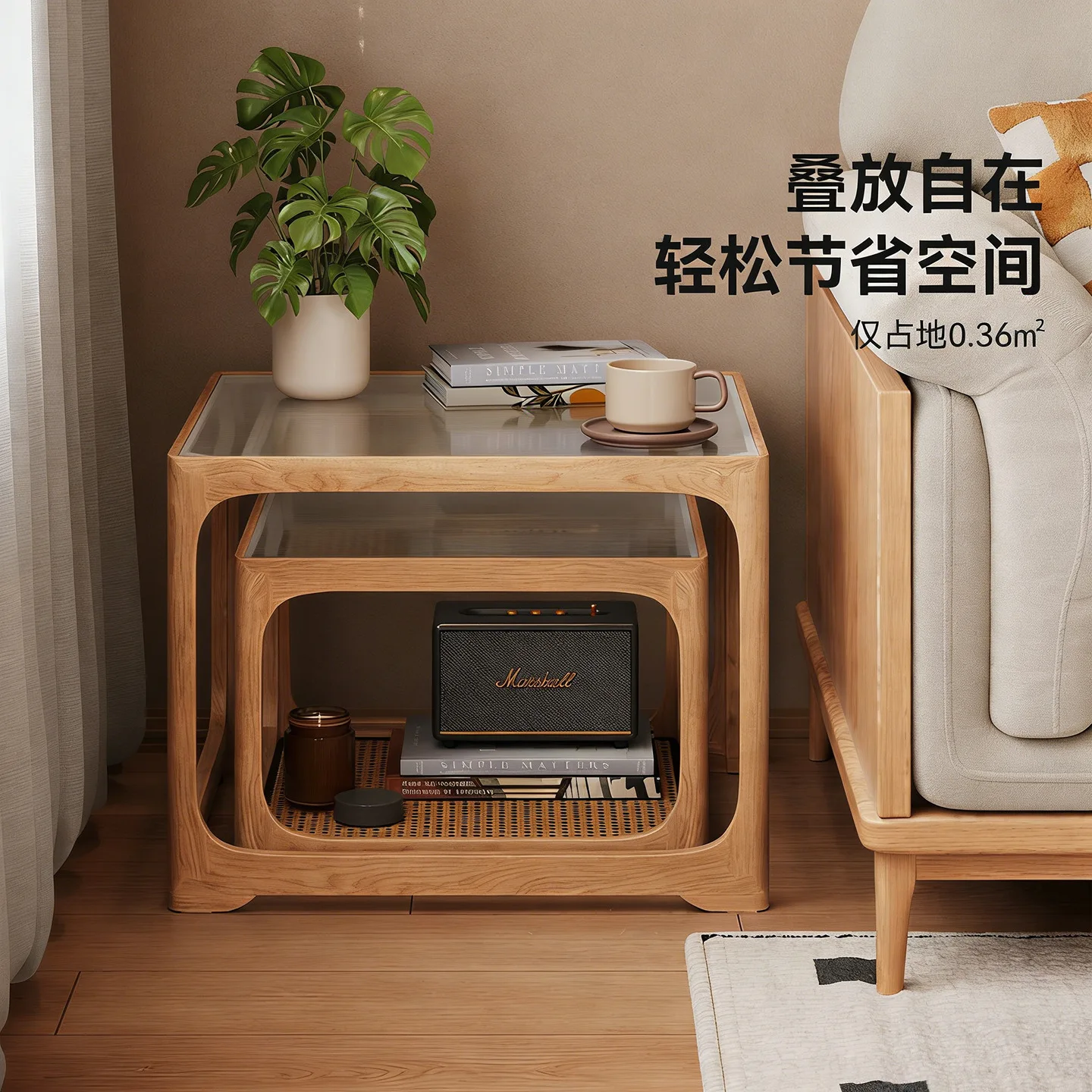 Coffee table small apartment living room household simple solid wood glass square table